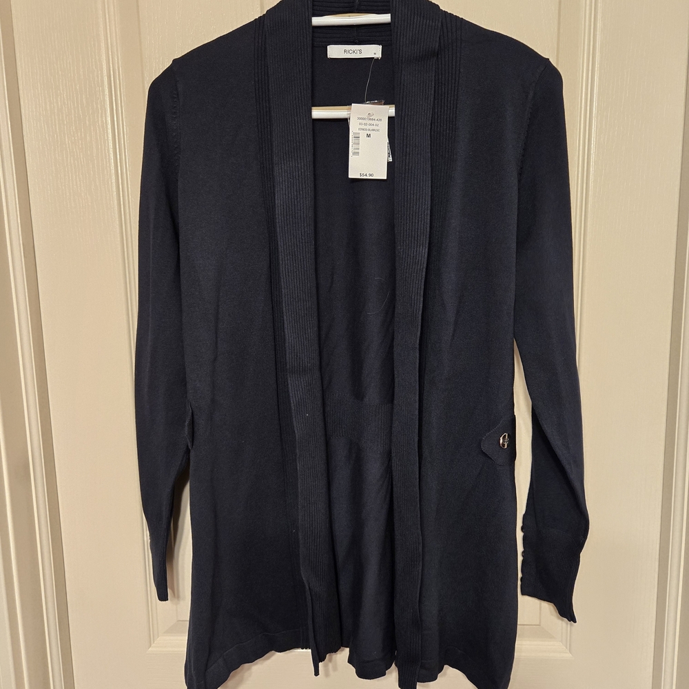 Ricki's Side Tab Cardigan Sweater In Navy Blue